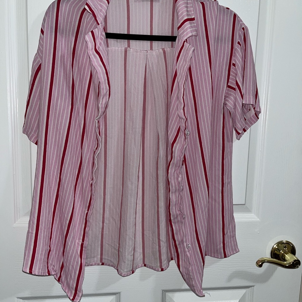 Princess Polly Relaxed Pink and Red Notched Collar Top